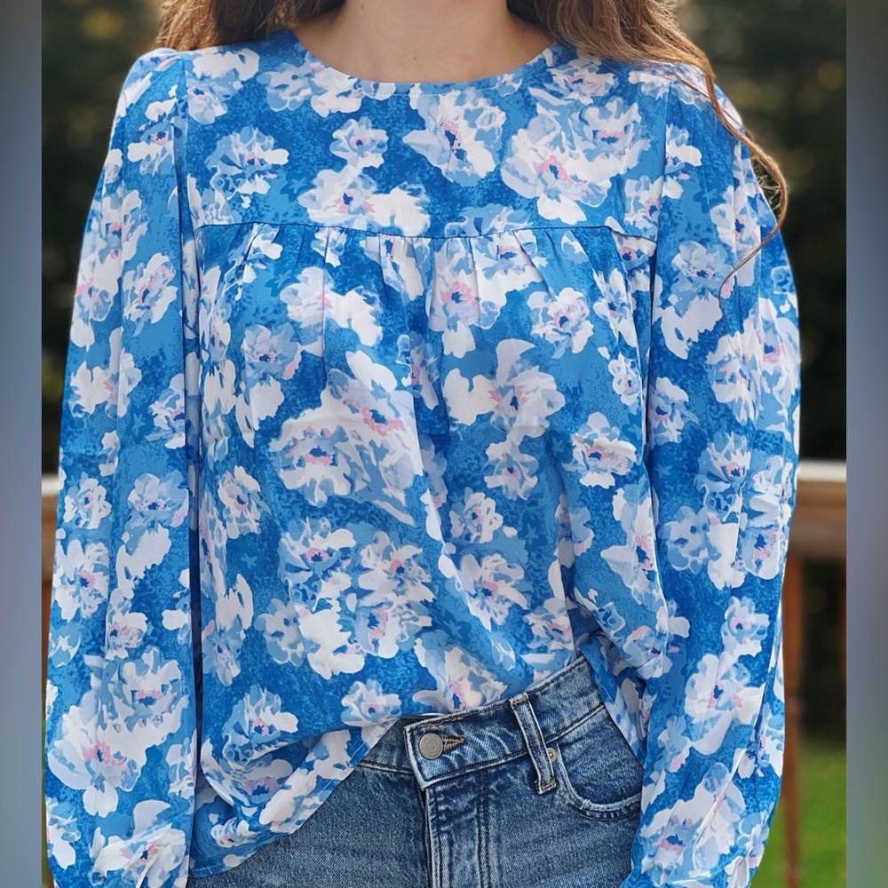 New Floral Blue Women's Top
